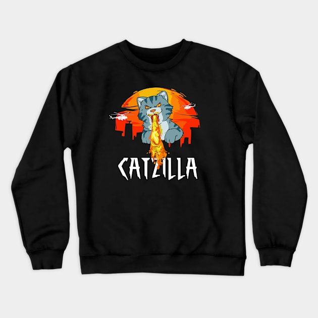 Catzilla Japanese Vintage Sunset Style Cat Kitten Lover Crewneck Sweatshirt by candyliu